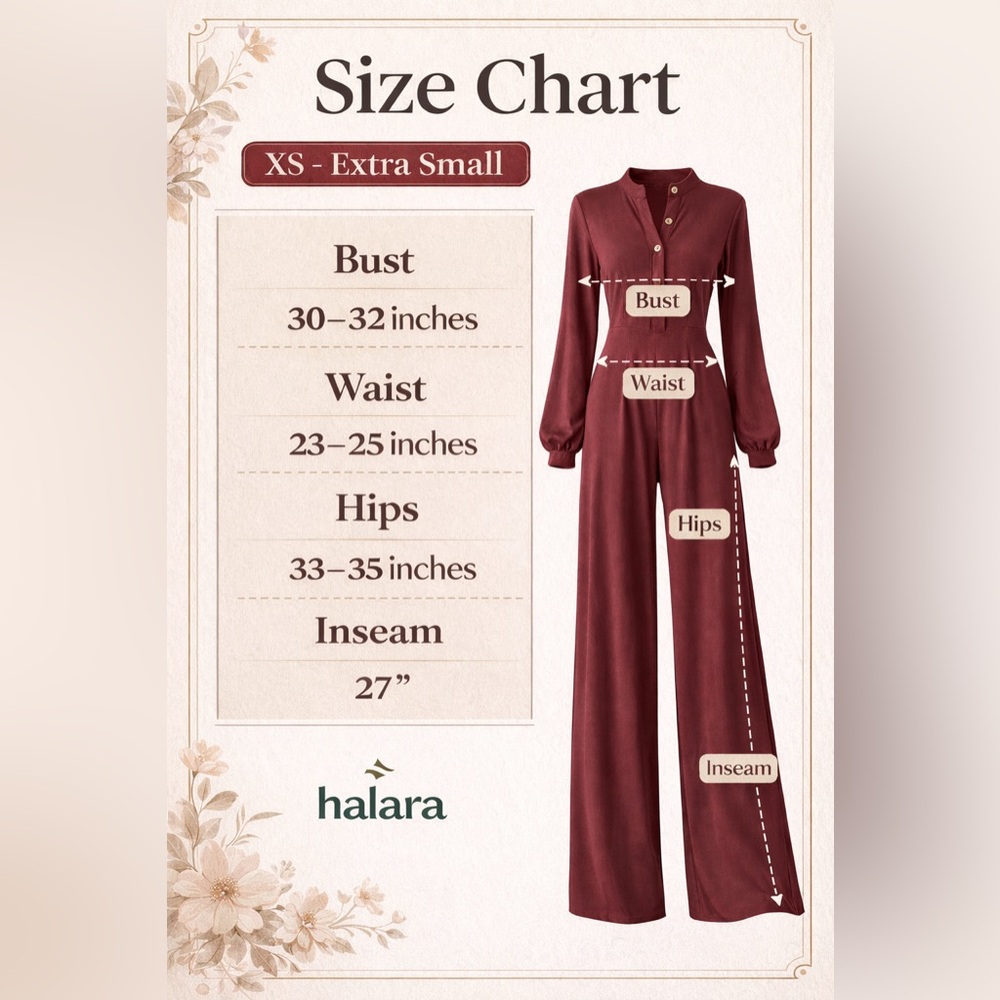 Halara XS Regular Burgundy Long Sleeve Henley Wide Leg Jumpsuit NWT - Picture 3 of 3